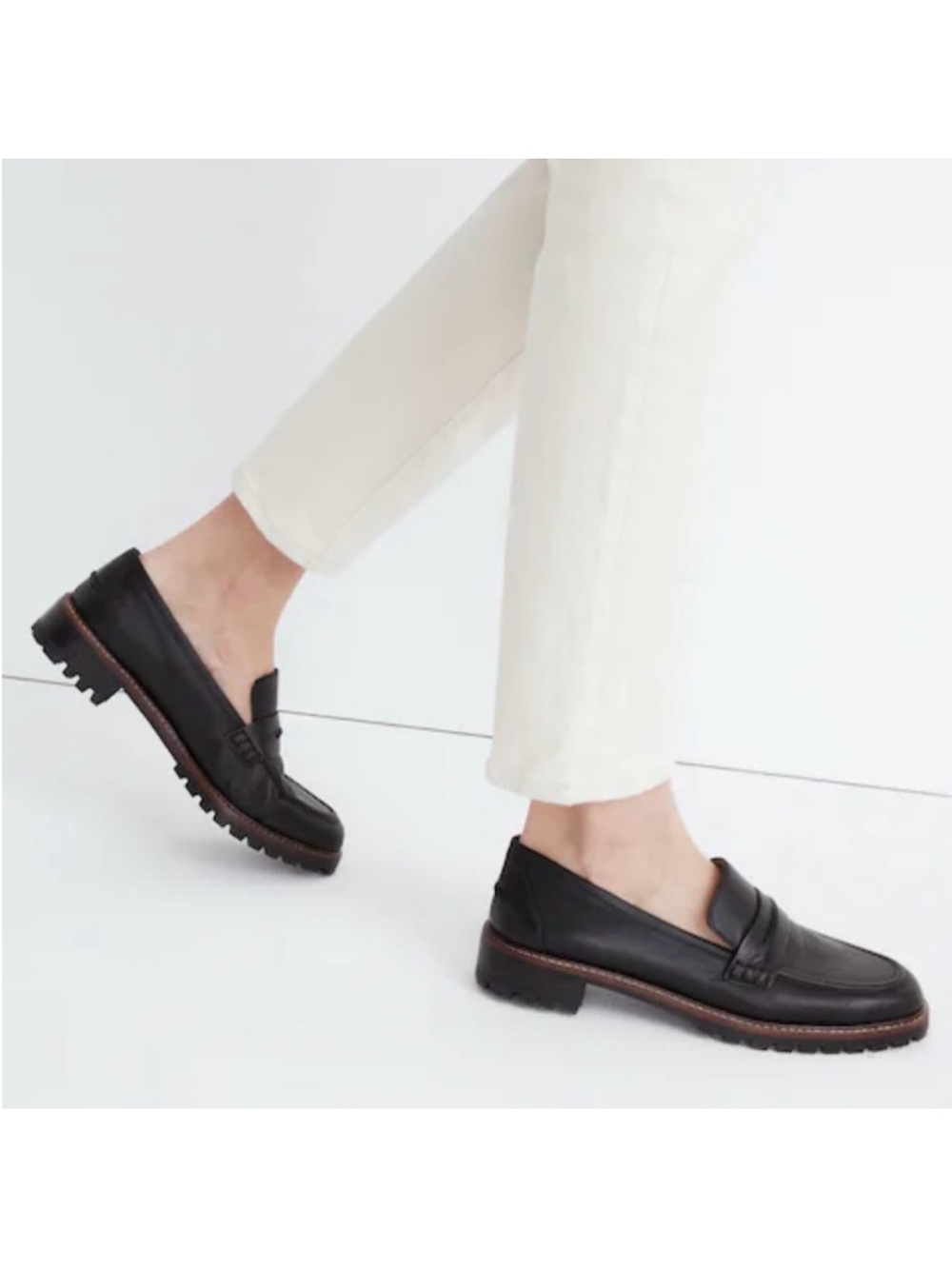 Madewell Corinne Lugsole Loafer Womens Black Penny Loafers Chunky Sole Preppy